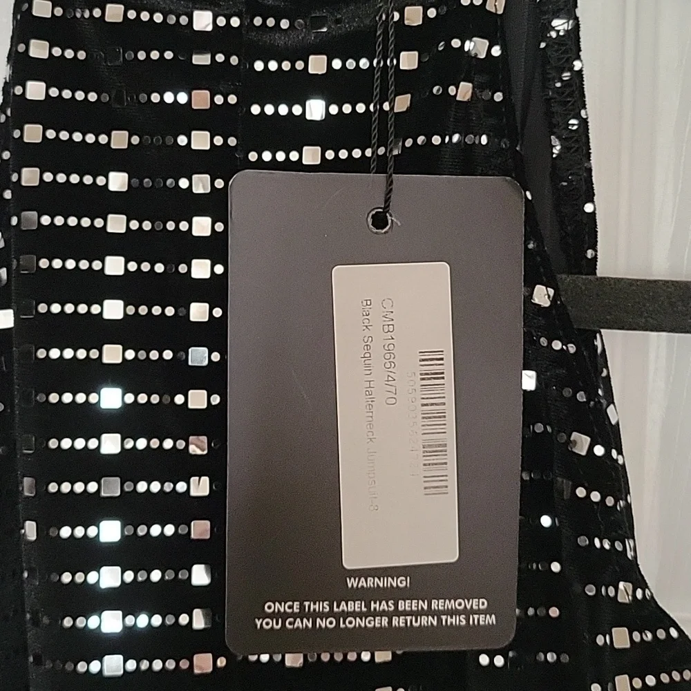 NWT PLT Black Sequin Mirror Velvet Halterneck Jumpsuit - Picture 8 of 10